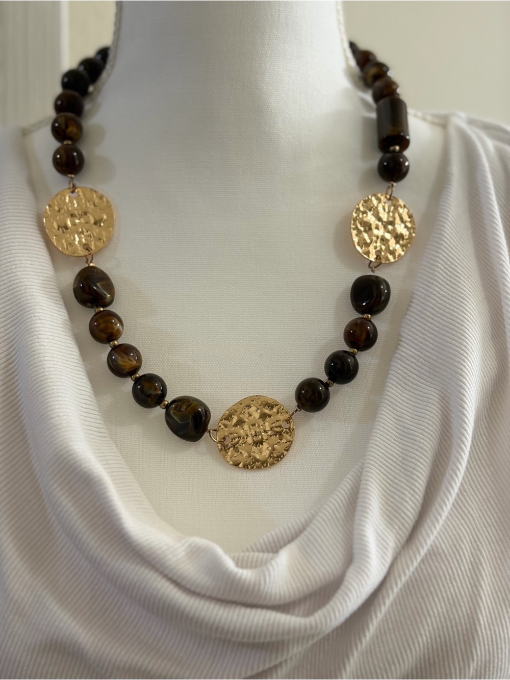 Paparazzi Gold and Brown Hammered Disc Necklace